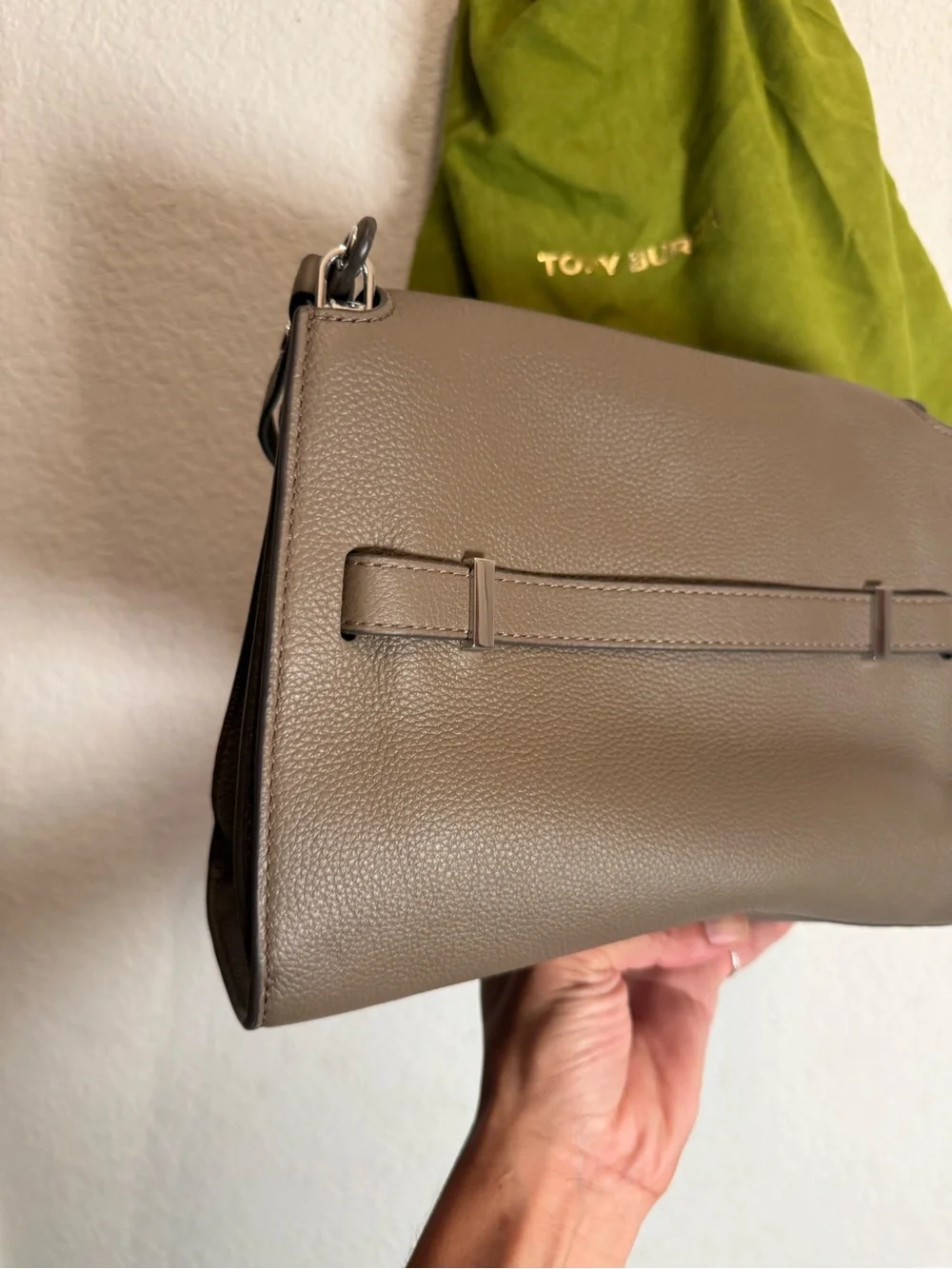 NEW Tory Burch TB Lee Radziwill Taupe Leather Crossbody Shoulder Bag purse